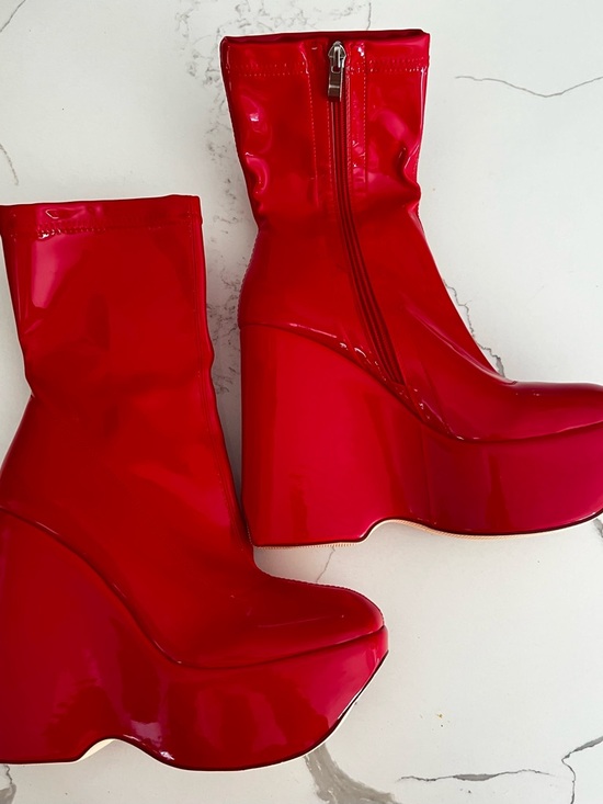 Simmi London Shoes - Bold Red Patent Platform Wedge Ankle Boots